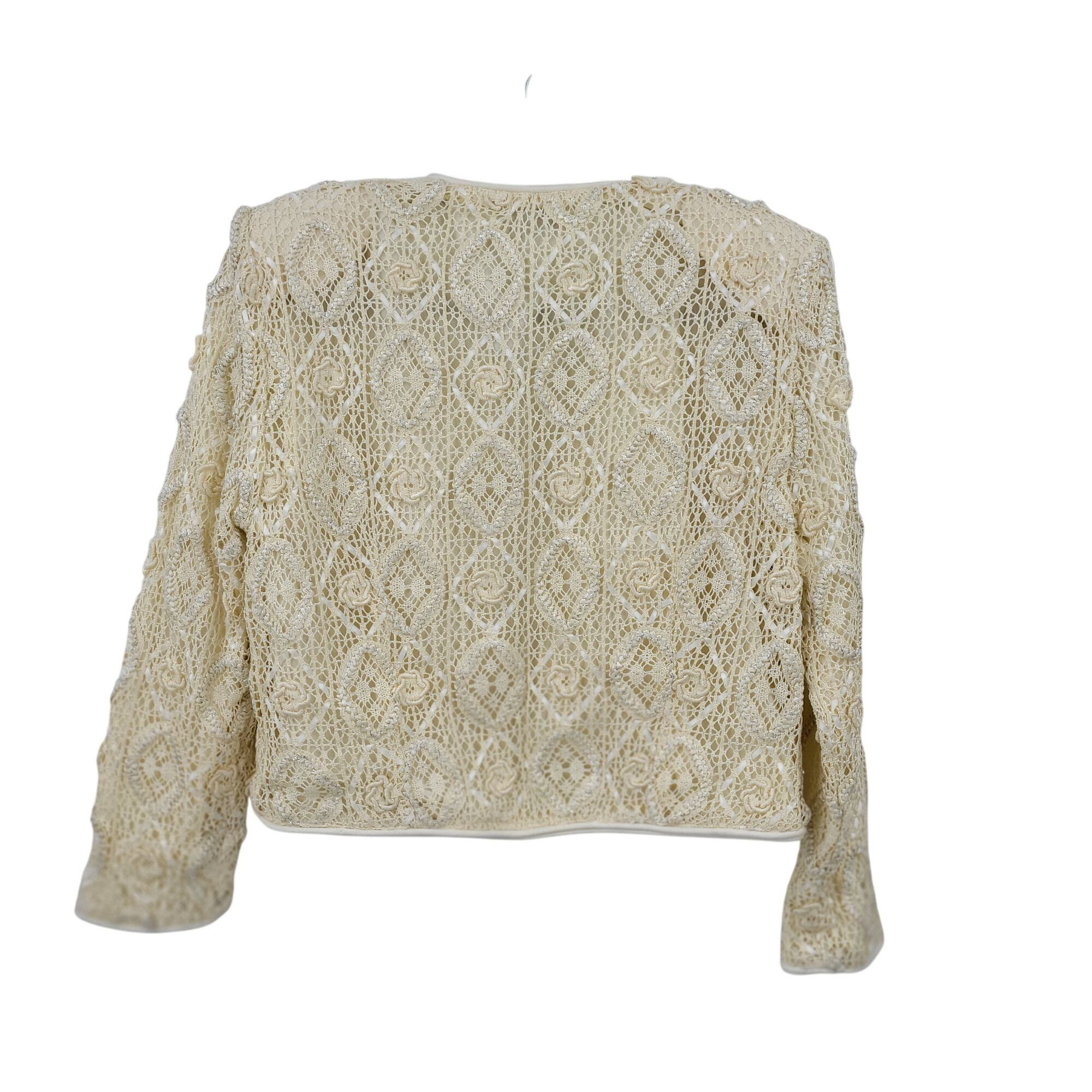 Vintage Vintage Handcrafted Formal Crochet Bolero Jacket M Vanilla O Size M / US 6-8 / IT 42-44 - 8 Thumbnail