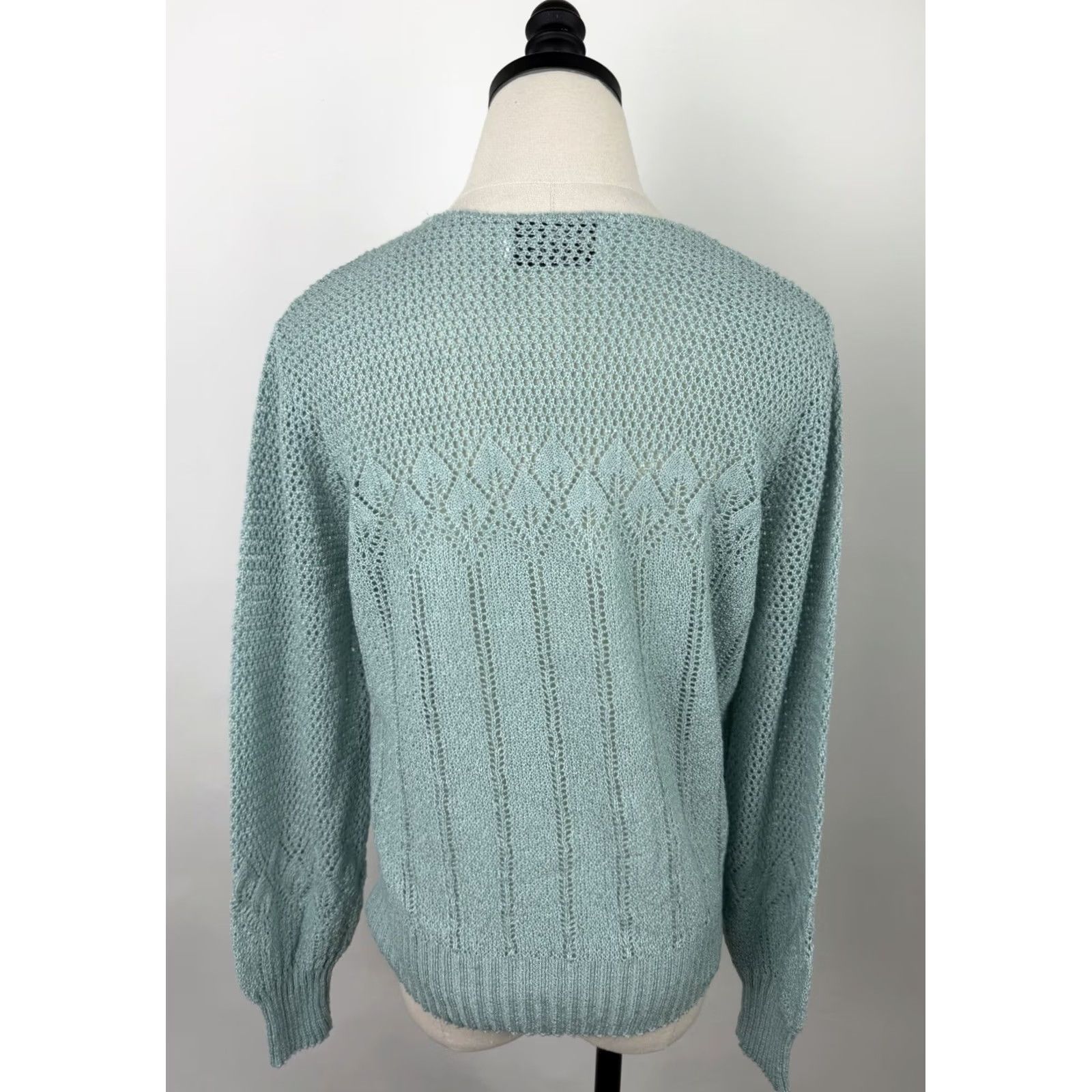 Vintage Vintage The Wilroy Traveller Sweater Womens M Open Knit V-Neck Crochet Blue 70s Bohemian Retro Size M / US 6-8 / IT 42-44 - 7 Thumbnail