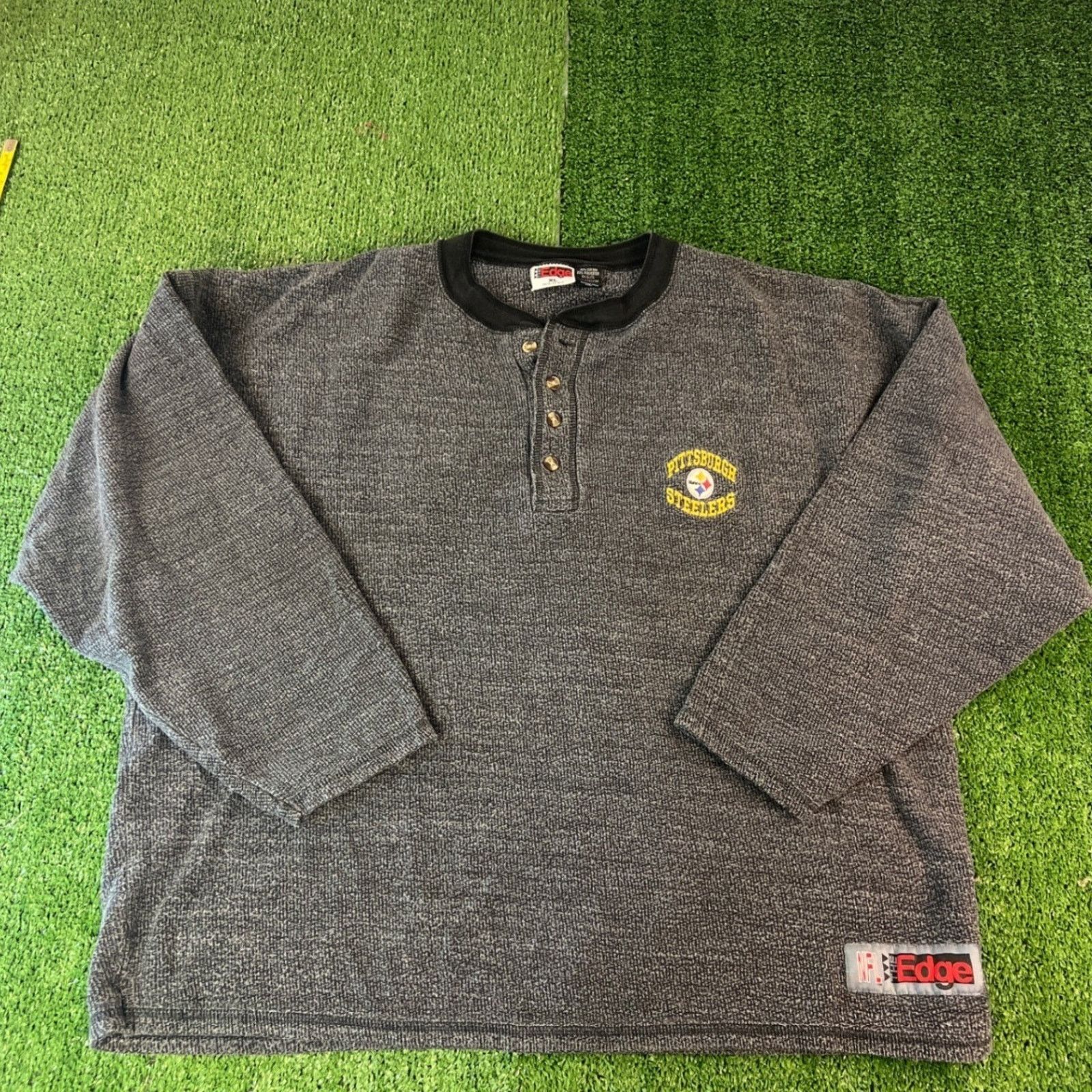 NFL × Vintage Pittsburgh Steelers The Edge Henley Shirt Mens Grey XL Size US XL / EU 56 / 4 - 1 Thumbnail