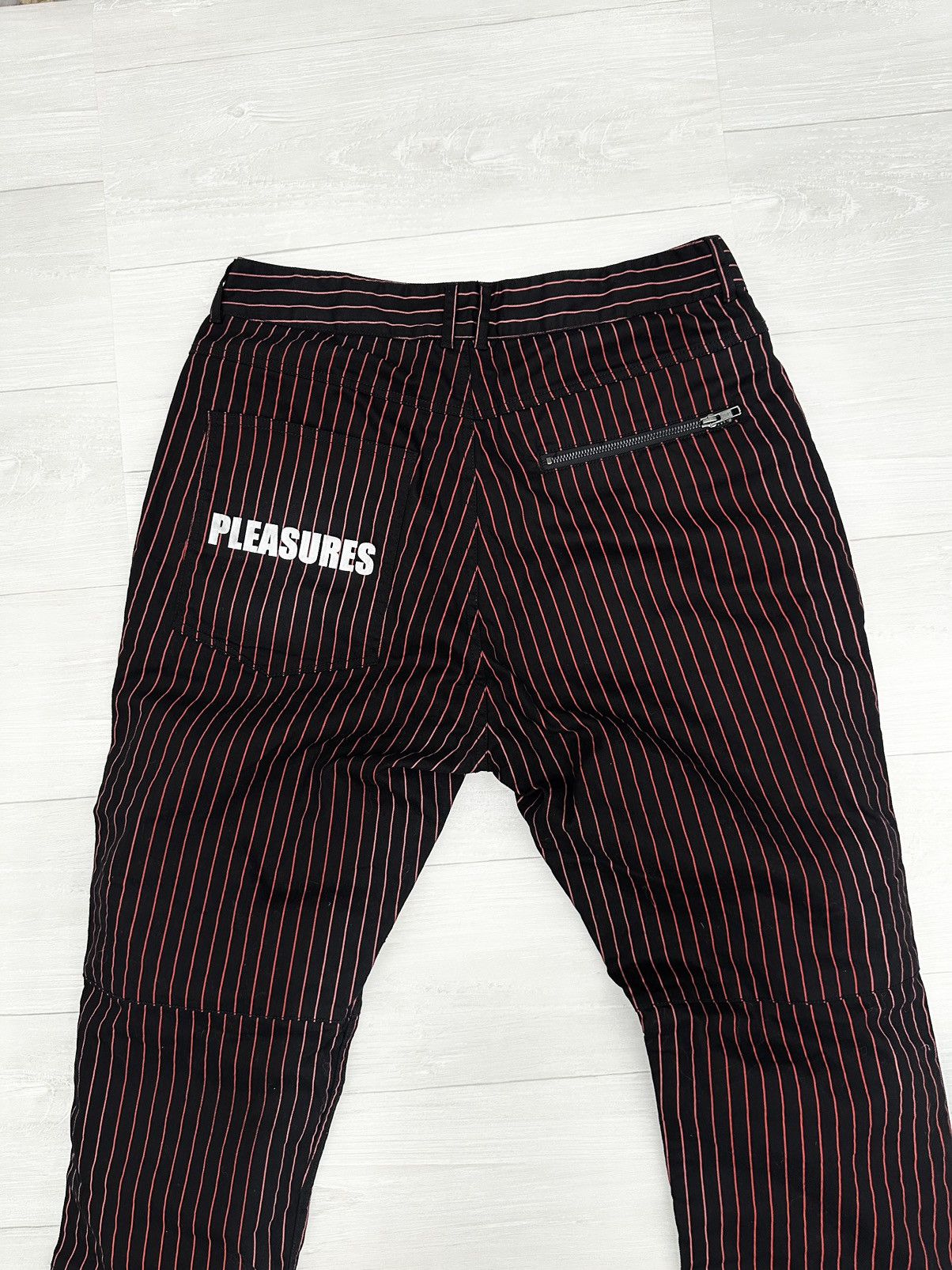 Pleasures Pleasures Red + Black Striped Zip Logo Denim Jeans Sz. 34 Size US 34 / EU 50 - 2 Thumbnail