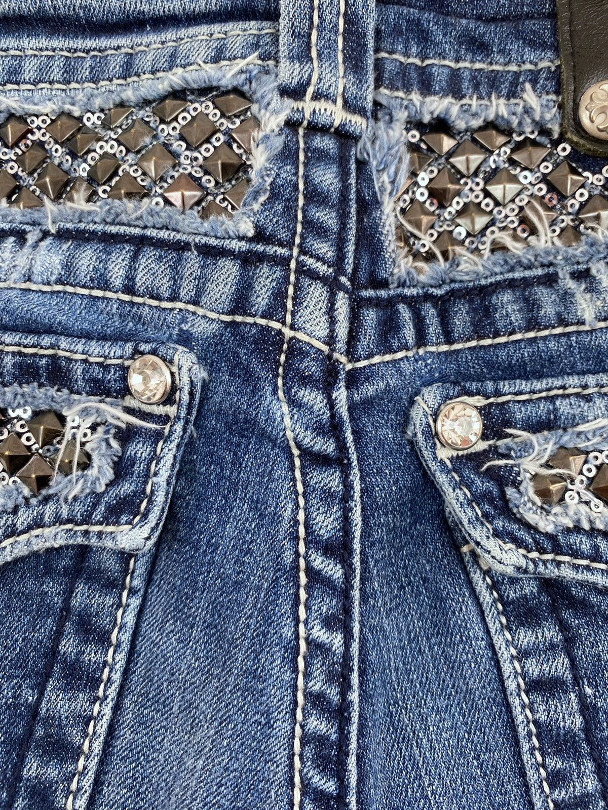 Miss Me Y2K Vintage Miss Me Distressed Studded Bermuda Denim Shorts Size 29" - 7 Thumbnail