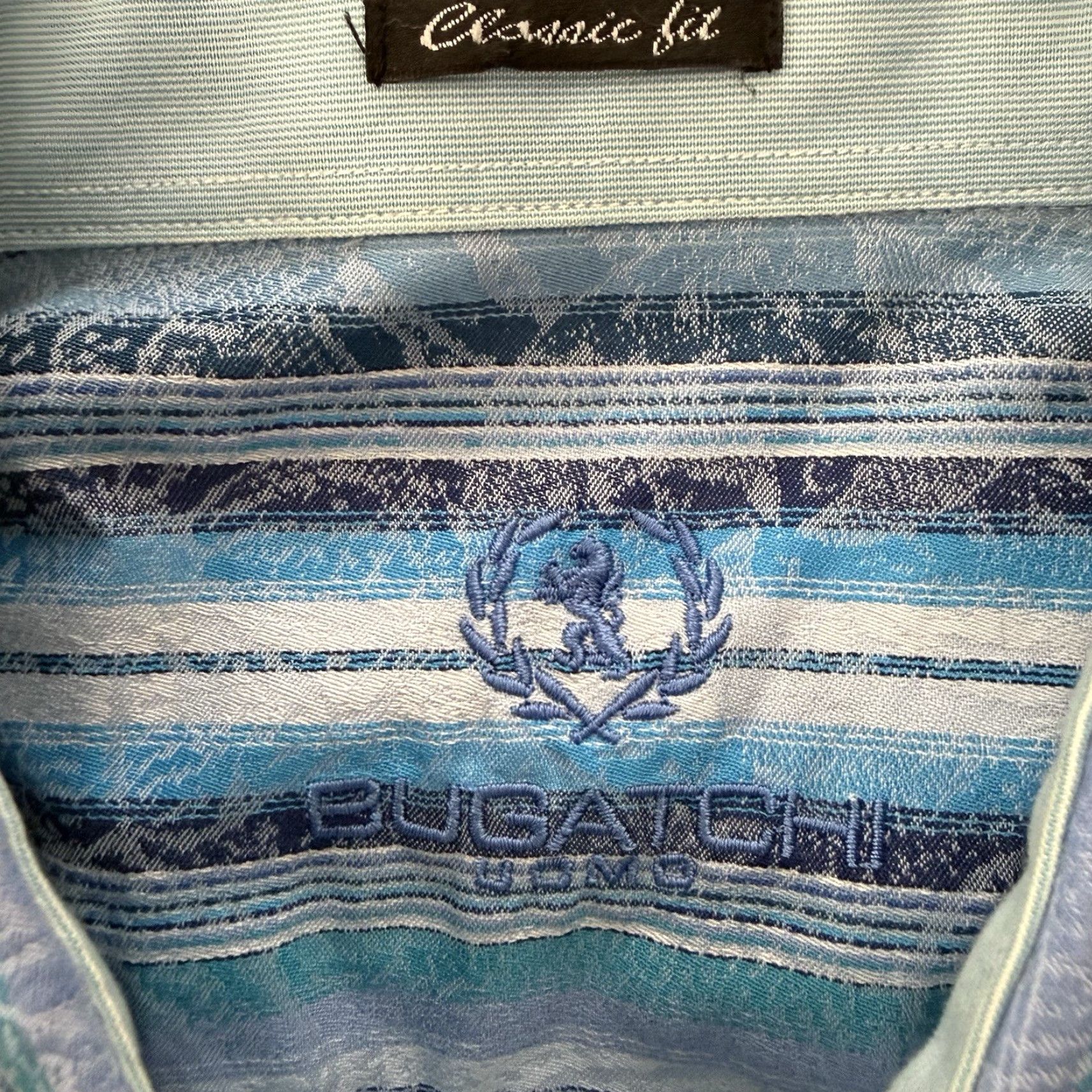 BUGATCHI BUGATCHI Shirt Mens Large Classic Fit Blue Striped Spread Collar 100% Cotton Size US L / EU 52-54 / 3 - 2 Thumbnail