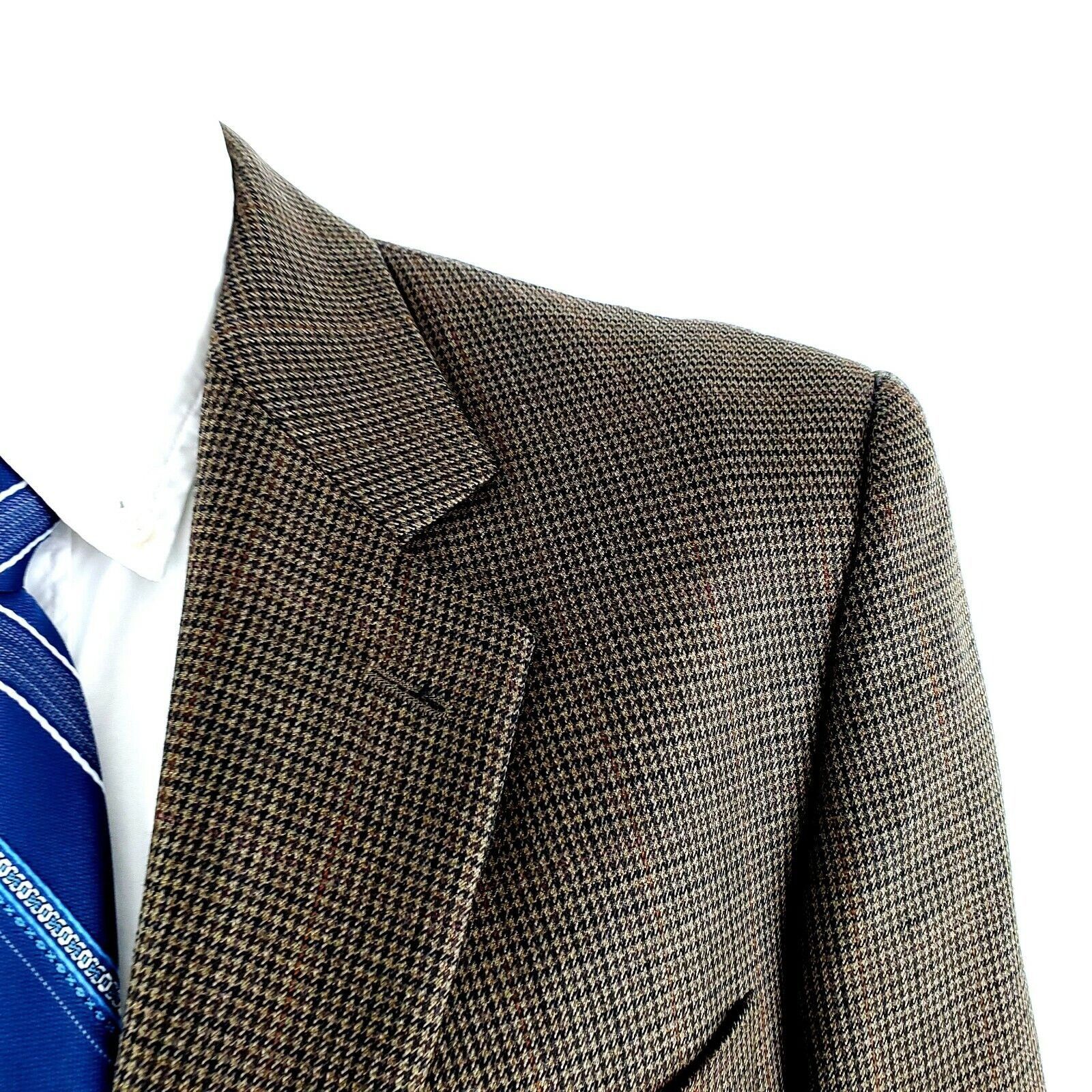 Pronto Uomo Pronto Uomo Wool 2 Button Blazer 42L Brown Houndstooth Windo Size 42L - 2 Thumbnail
