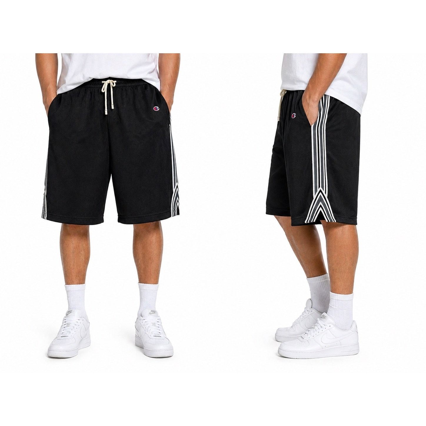 Champion Champion Mesh Shorts Large Black Stripe Drawstring Athletic Size US 36 / EU 52 - 1 Thumbnail