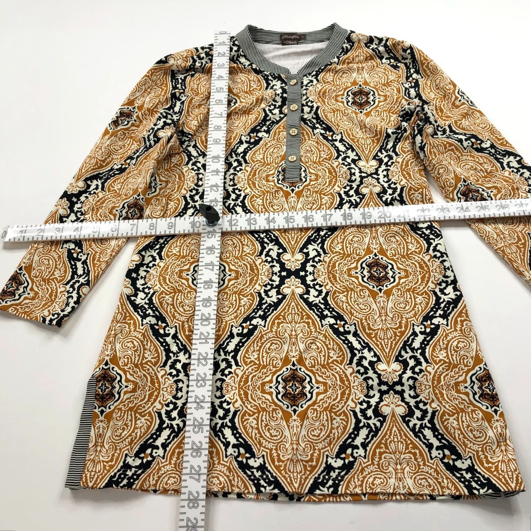 J.McLaughlin J. McLaughlin Blouse Pullover Tunic Button Top Catalina All Over Print MINT Brown Geometric Long Sleeve Women XS S Regular Vintage No Size S / US 4 / IT 40 - 3 Thumbnail
