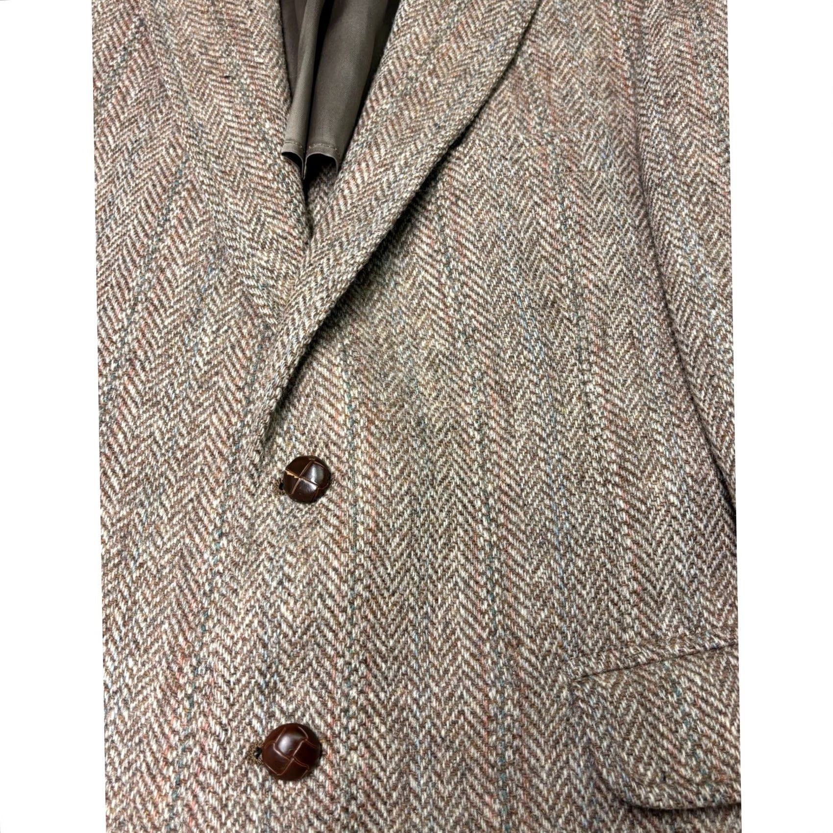 Jos. A. Bank VINTAGE Jos. A. Bank Harris Tweed Brown Herringbone Wool Blazer Sport Coat 42L Mens Size 42R - 2 Thumbnail