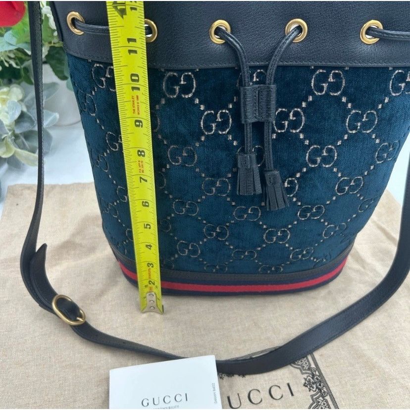 Gucci Gucci OPHIDIA blue velvet bucket bag with leather trim Size ONE SIZE - 5 Thumbnail
