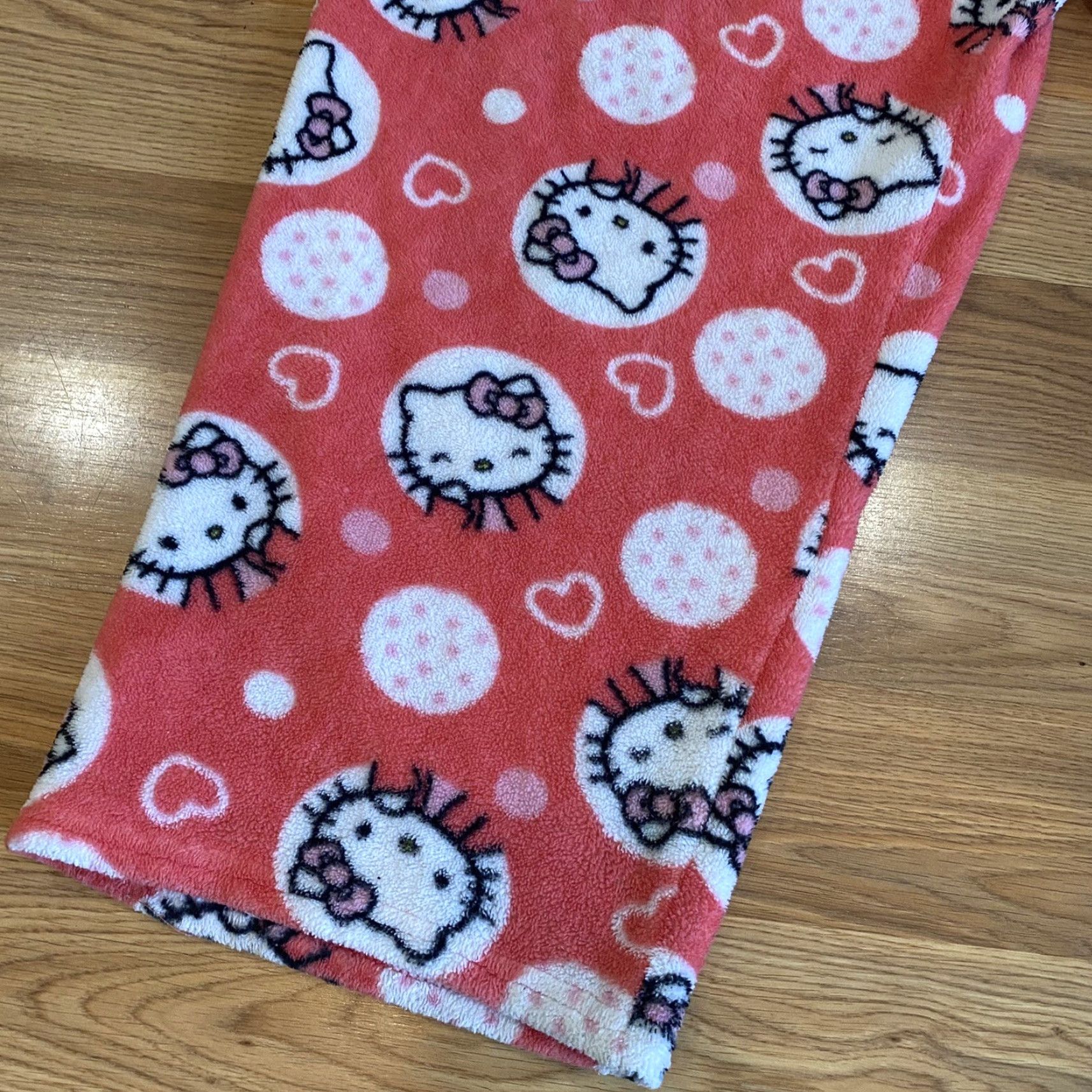 Vintage Sanrio Hello Kitty Pajama Pants Pink Peach 3XL Elastic Waist Womens Plus Fleece Sleep Pants 90s Whimsical Hearts Polka Dots Comfort Cozy Plush Size 40" / US 18 - 4 Thumbnail