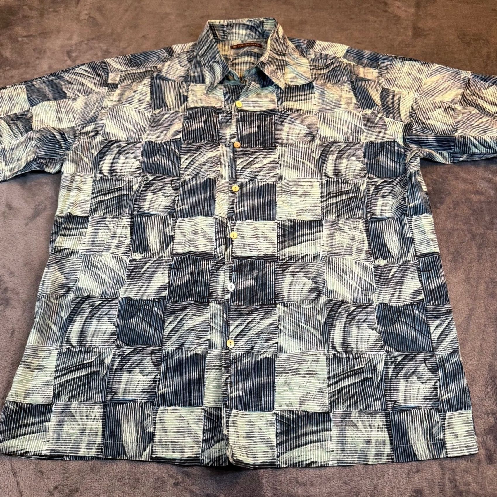Tori Richard Tori Richard Aloha Shirt Mens Large Blue Geometric Print Cotton Button Up Size US L / EU 52-54 / 3 - 3 Thumbnail