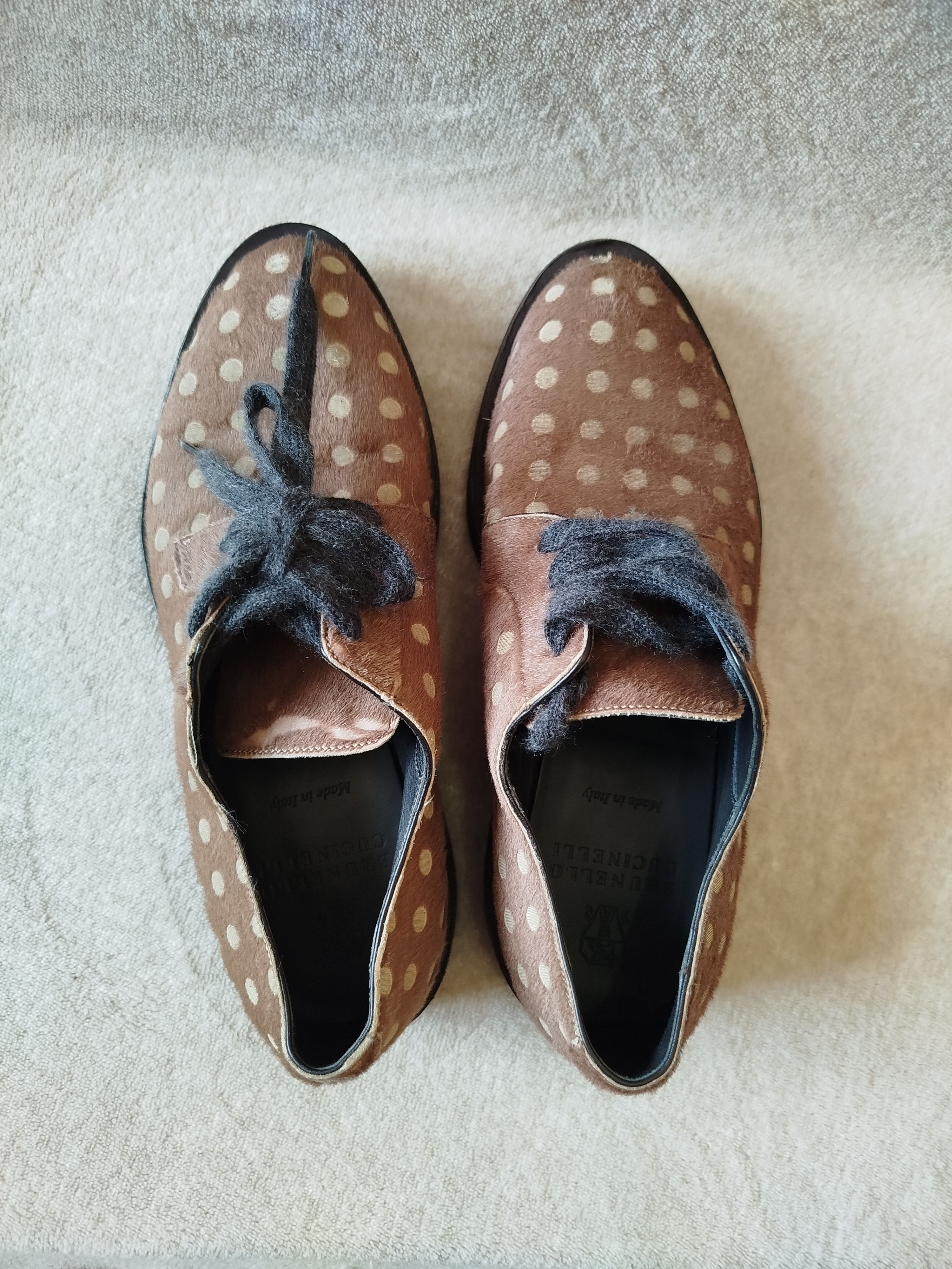 Brunello cucinelli brown pony calfskin lace ups