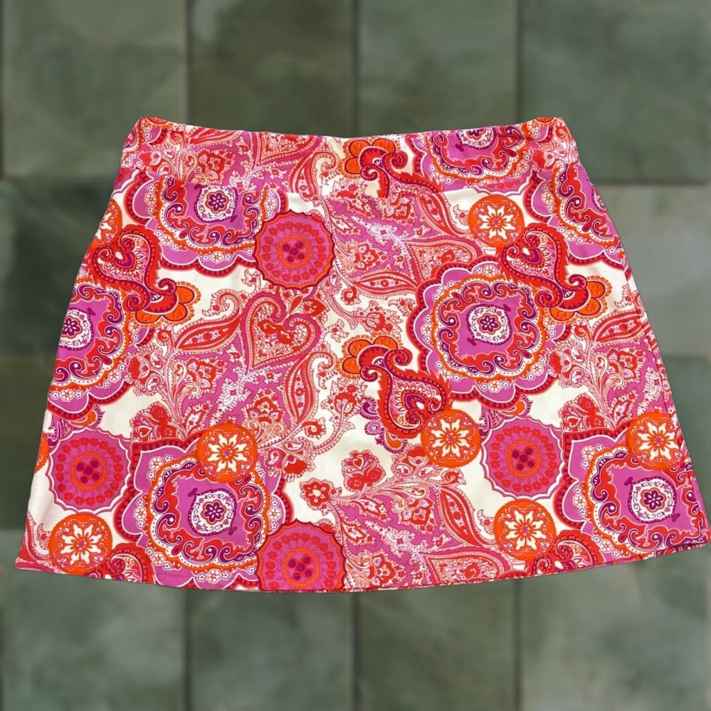 Pinko JUDE CONNALLY Skirt Size XL A-Line Short Multicolor Pink Geometric Paisley Print Womens Size 40" / US 18 - 1 Thumbnail