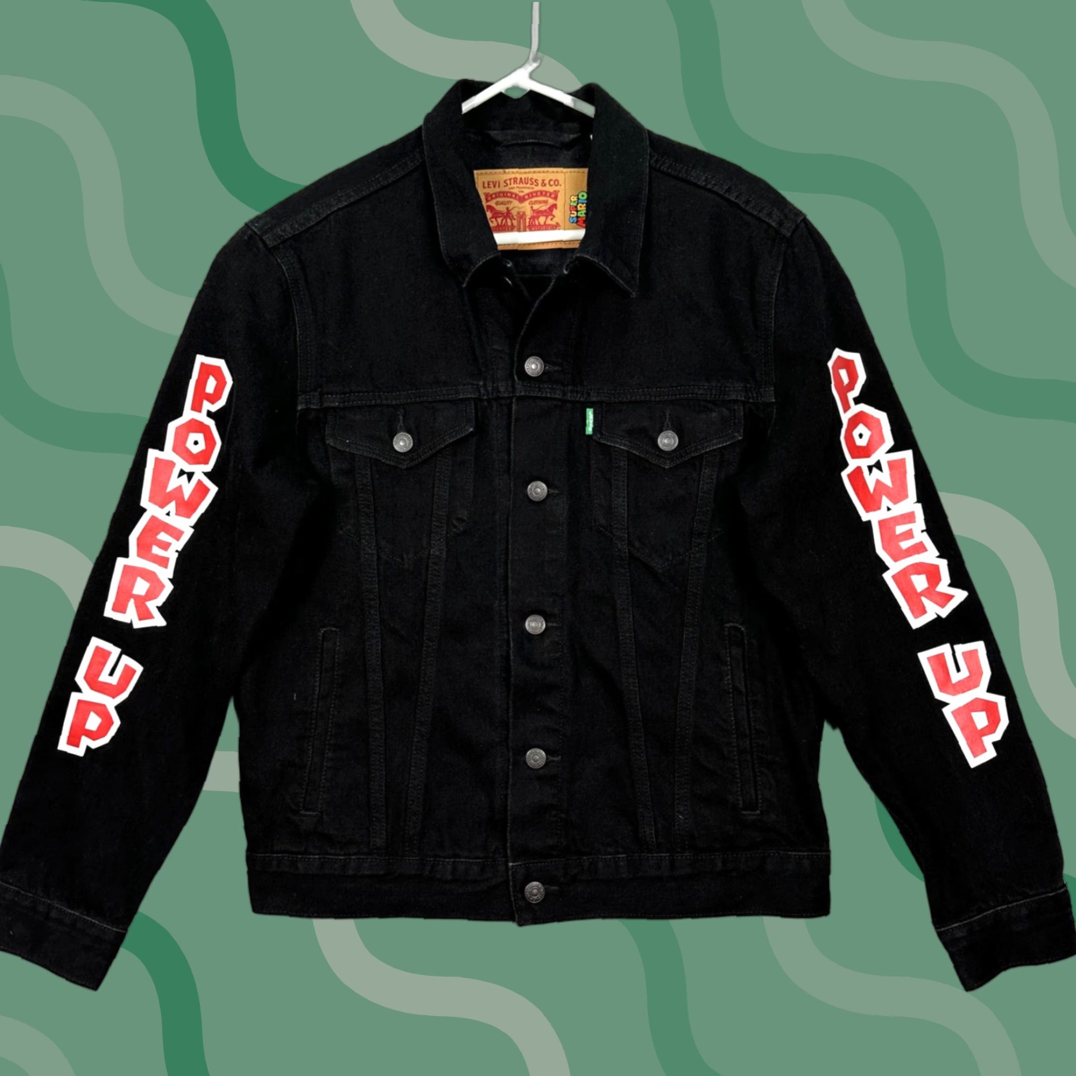 VINTAGE Levi's Super Mario Trucker Jacket Men M Black Denim Button Power Up