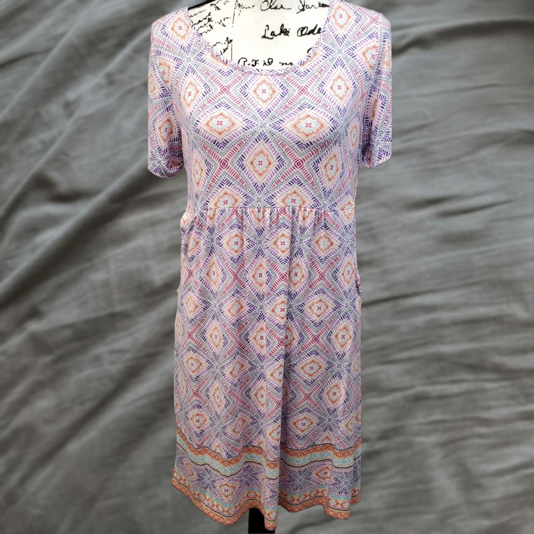 J. Jill J. Jill Shift Dress Womens Petite S Multi Geometric Pouch Pockets Pleated Waist Size S / US 4 / IT 40 - 1 Thumbnail