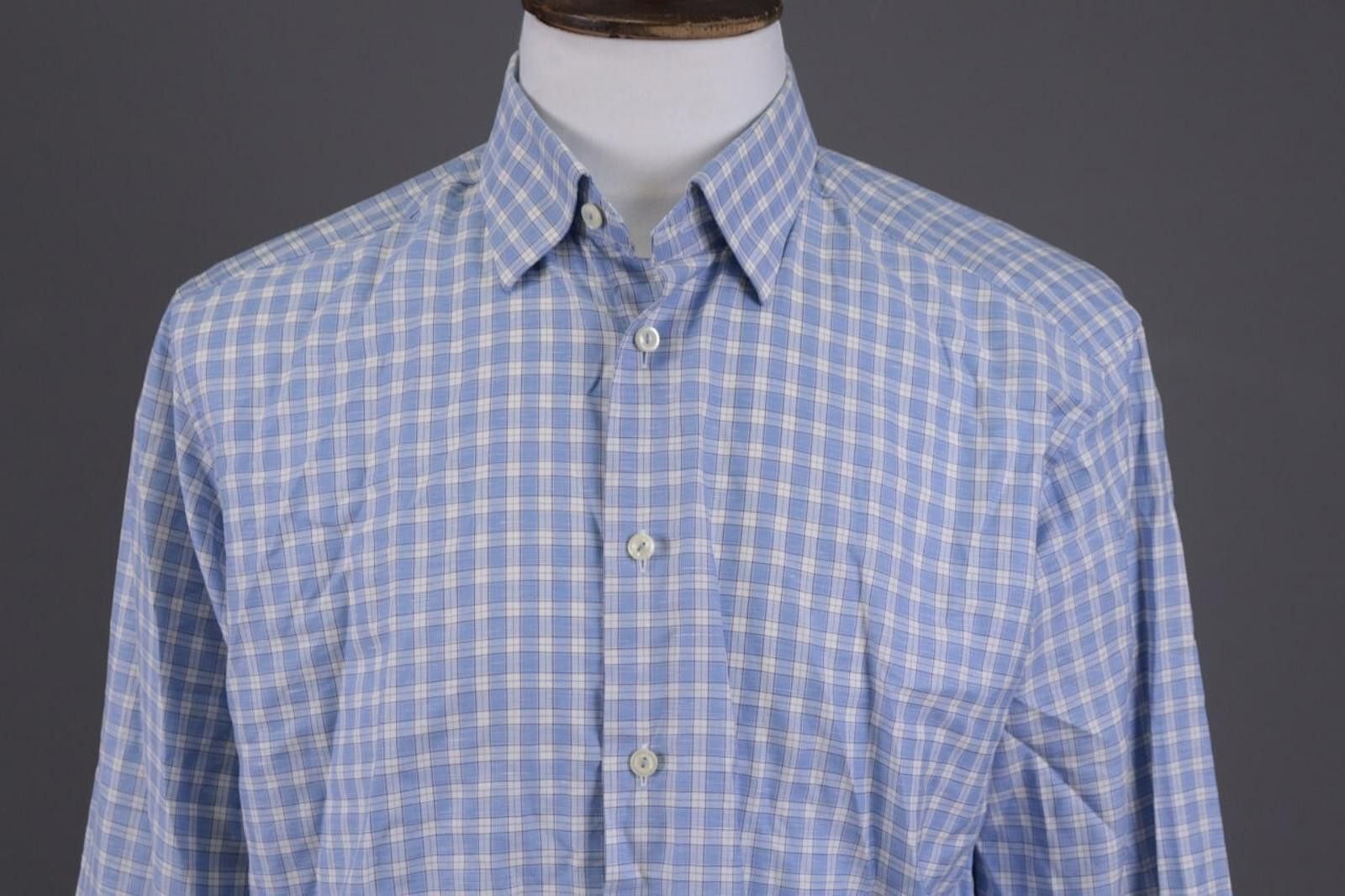 Eton Eton Contemporary Blue Check Cotton & Linen Shirt 43/17 Size US M / EU 48-50 / 2 - 2 Thumbnail