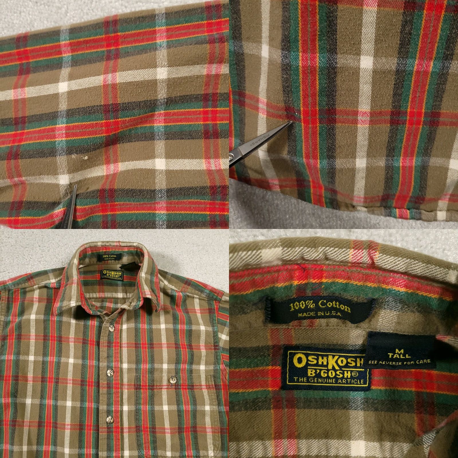 Vintage VINTAGE OshKosh B’Gosh Flannel Shirt Plaid Green Re Mens MT Tall Grunge Size US M / EU 48-50 / 2 - 10 Thumbnail