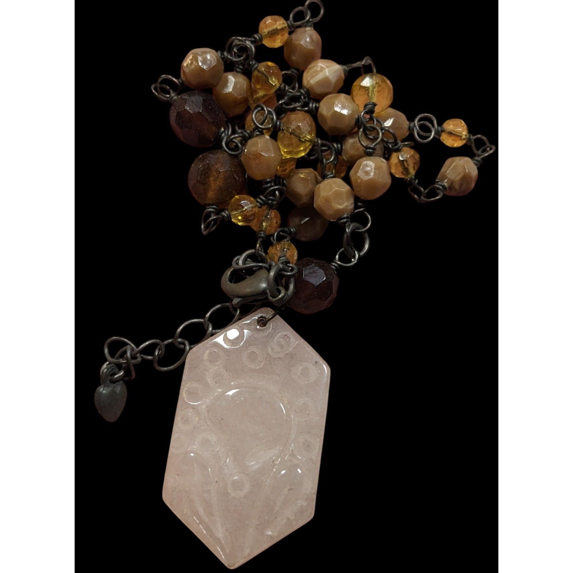 Other Vintage Carved Quartz Pendant Necklace With Beaded Chain Size ONE SIZE - 5 Thumbnail