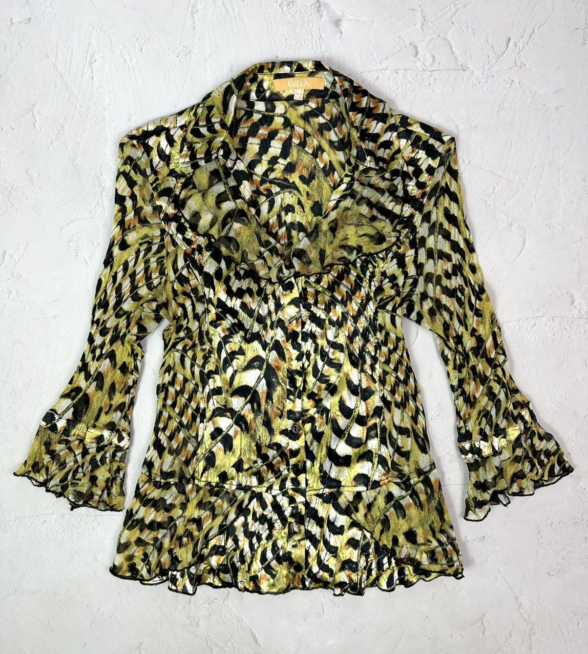Beauty Beast × If Six Was Nine × Vintage Vintage Leopard Mesh Yellow Blouse Size M / US 6-8 / IT 42-44 - 1 Thumbnail