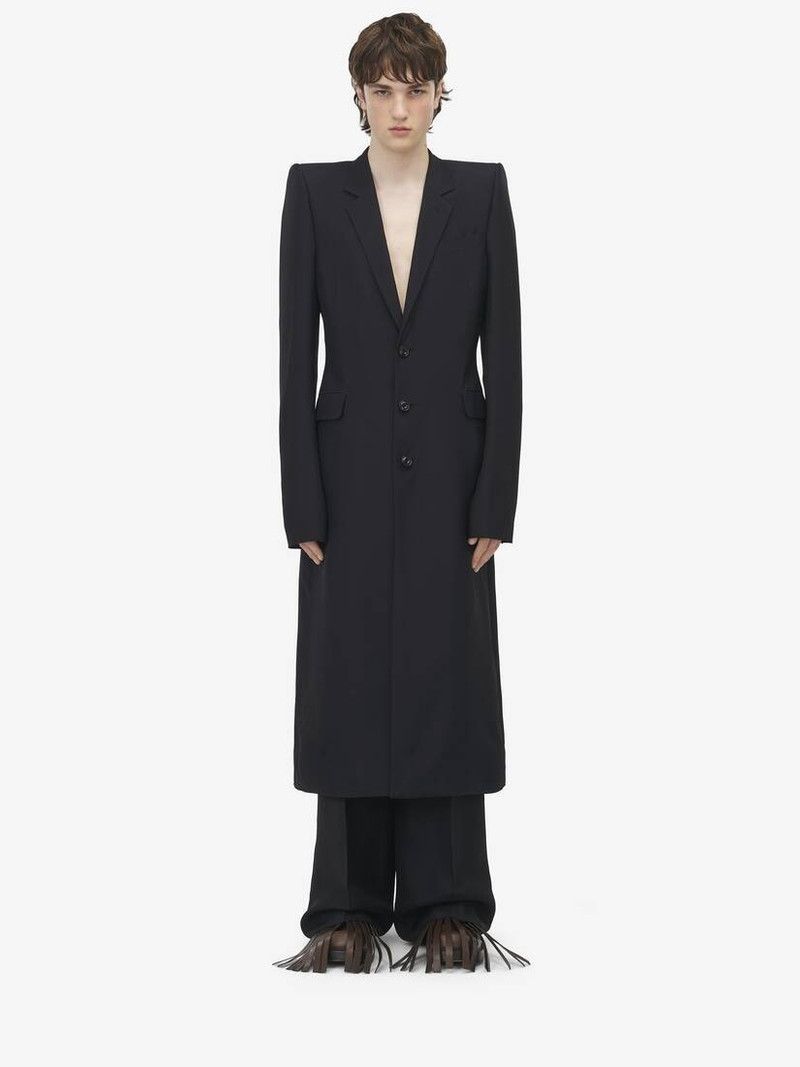 Alexander McQueen o1srvl11e0226 Stacked Shoulder Tailored Coat In Black Size US L / EU 52-54 / 3 - 2 Thumbnail
