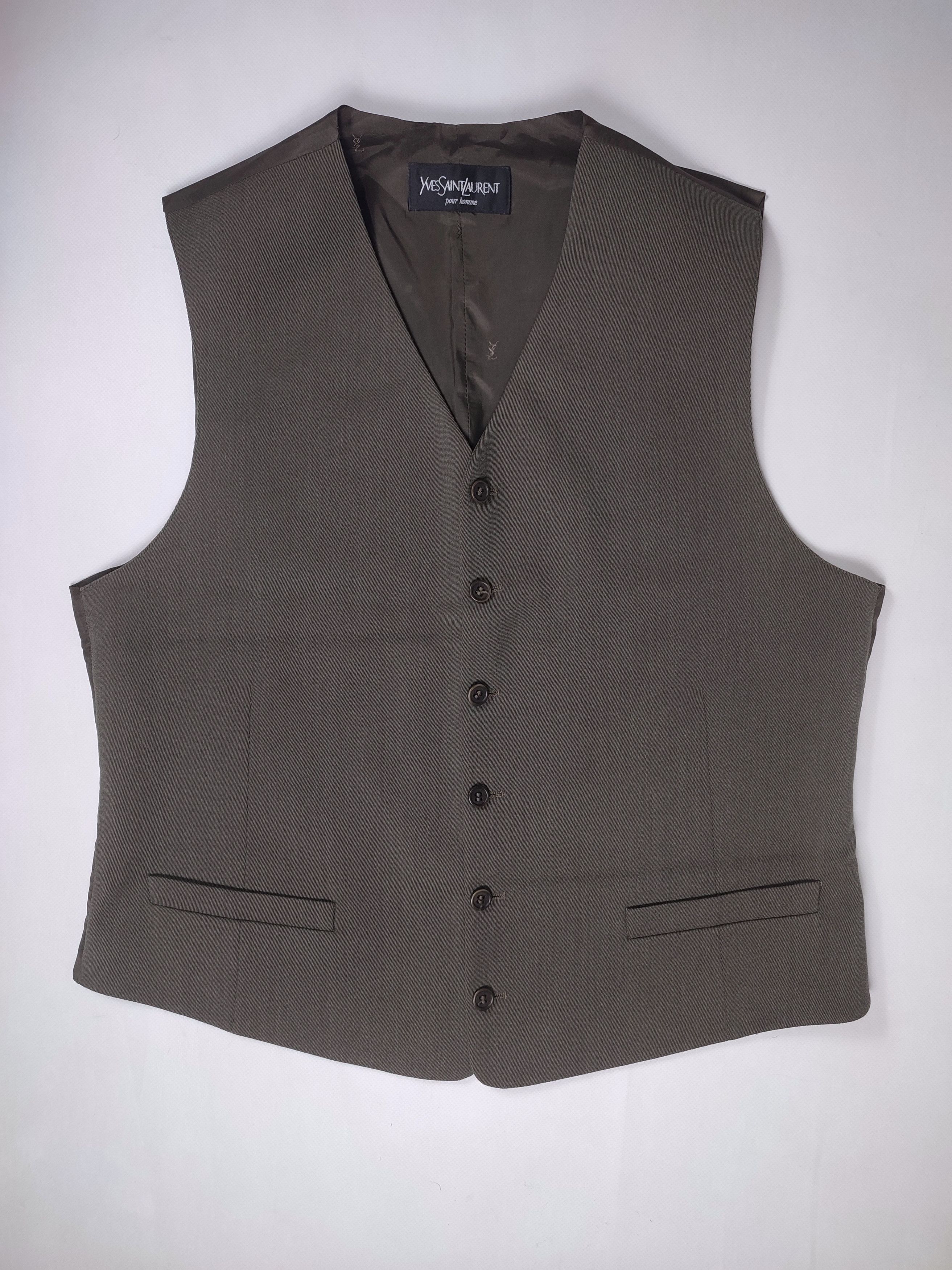 Vintage YSL khaki wool suit vest Size 38R - 2 Thumbnail