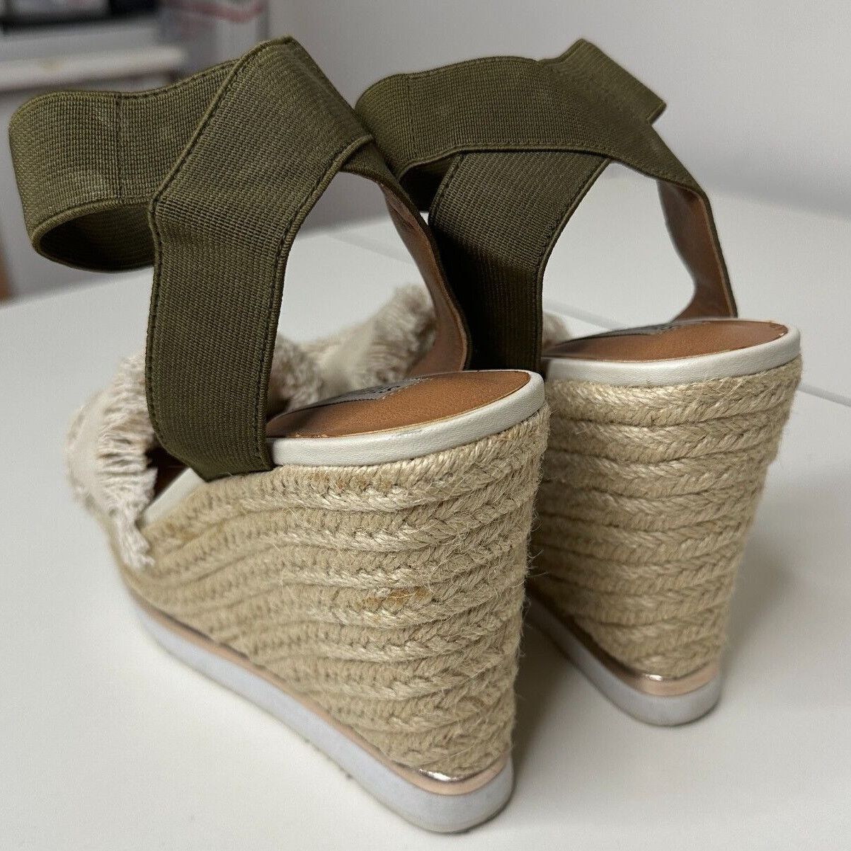 Steve Madden Steve Madden Wedge Beige Canvas Green Ankle Espadrilles 5.5 Size US 5.5 / IT 35.5 - 6 Thumbnail