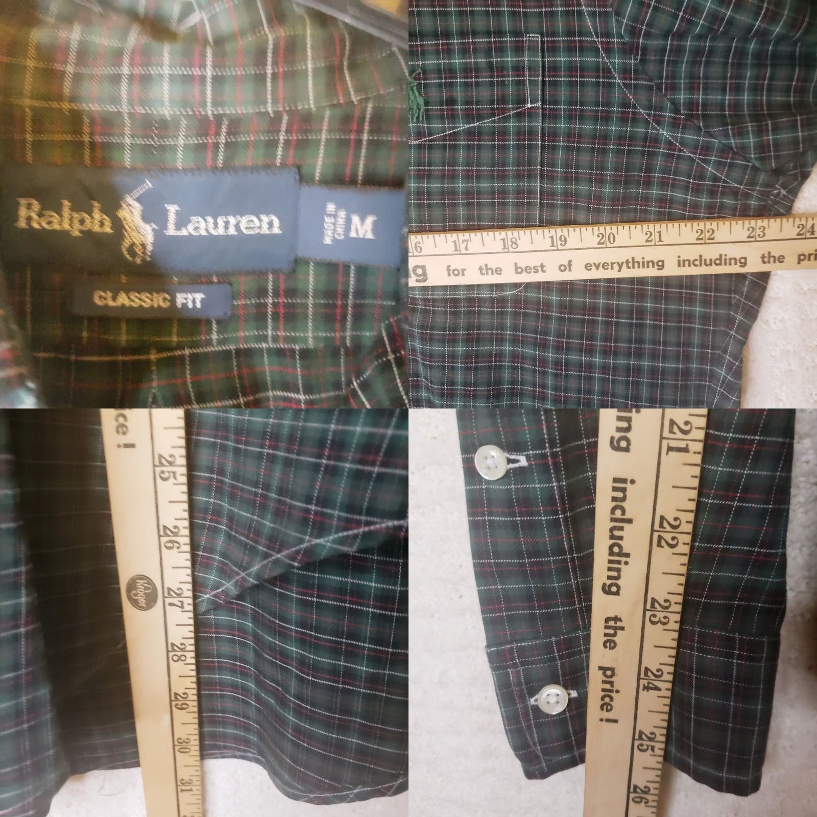 Ralph Lauren Ralph Lauren Mens M Green Plaid Button-Down Cotton Long Sleeve Shirt Classic Fit Size US M / EU 48-50 / 2 - 8 Thumbnail