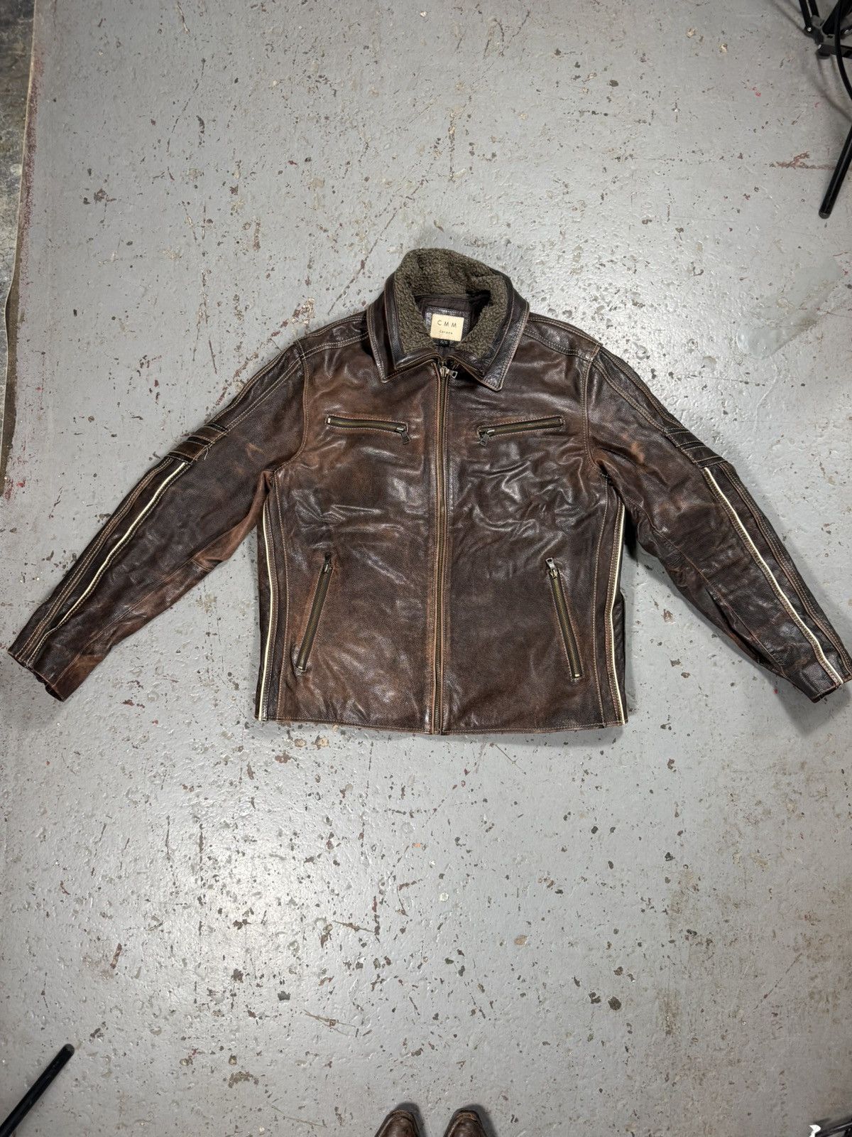 Other Vintage CMM Detachable Fur Collar Leather Faded Pinstripe Ja Size US XL / EU 56 / 4 - 10 Thumbnail