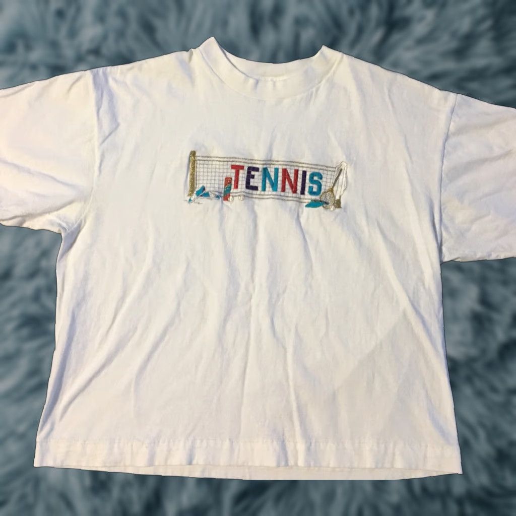 Vintage Vtg 90s Tennis Embroidered Shirt M L Single Stitch USA Sports Art Gym Grunge 80s Size M / US 6-8 / IT 42-44 - 1 Thumbnail