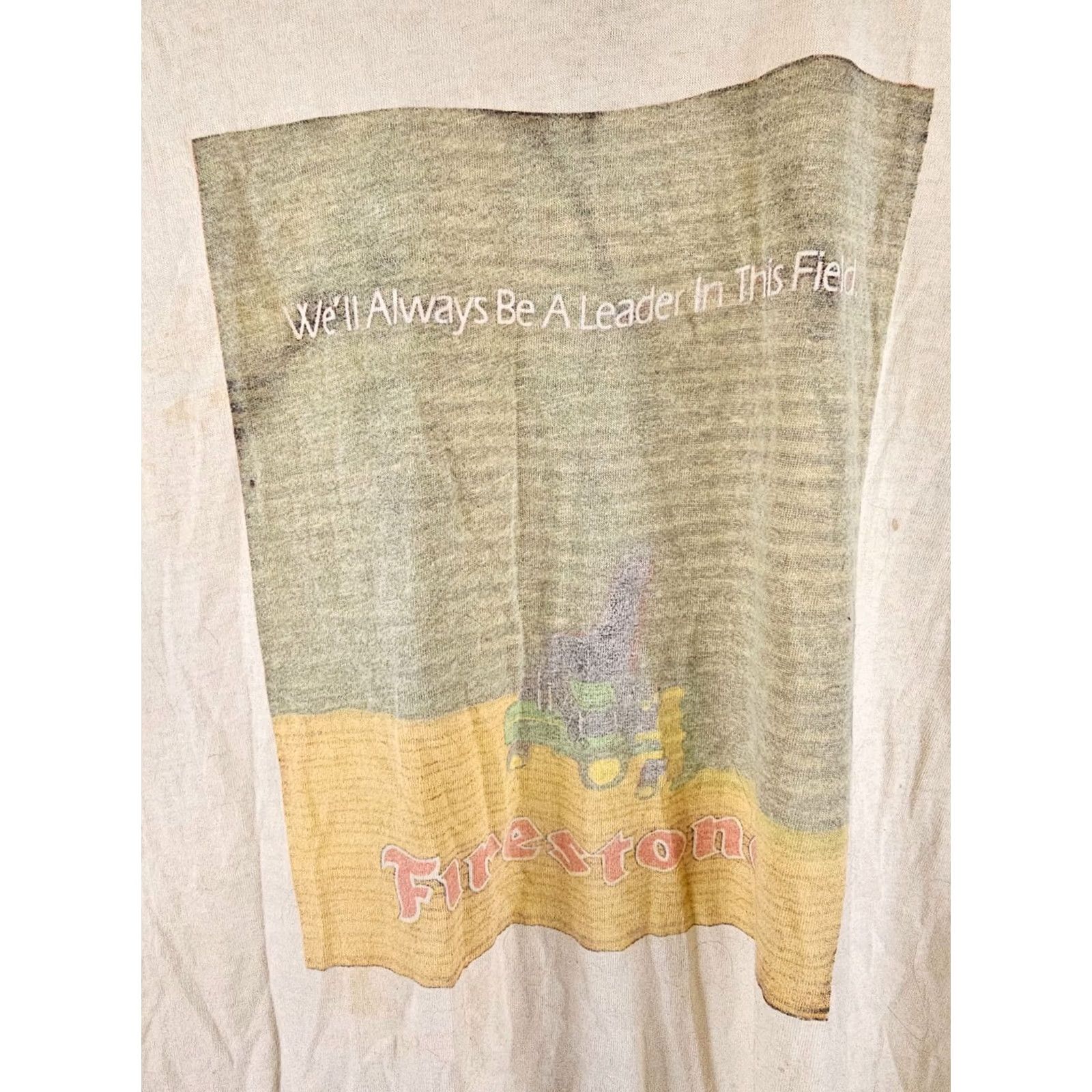 Vintage VINTAGE FIRESTONE T-SHIRT 80's FADED DISTRESSED SINGLE STITCH SZ XL MEN Beige Cotton Short Sleeve Round Neck Cross Chest 23 INCH 27 INCH Size US XL / EU 56 / 4 - 2 Thumbnail