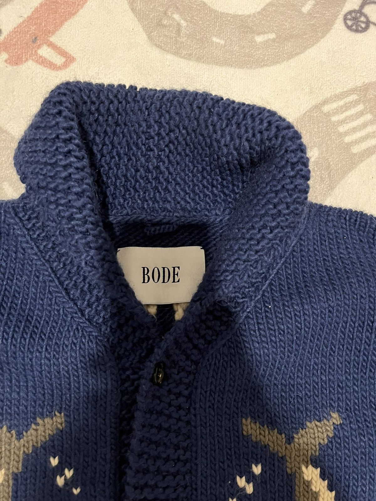 Bode BODE river fish wool and mohair shawl cardigan. $1,200.00. Size US L / EU 52-54 / 3 - 5 Thumbnail