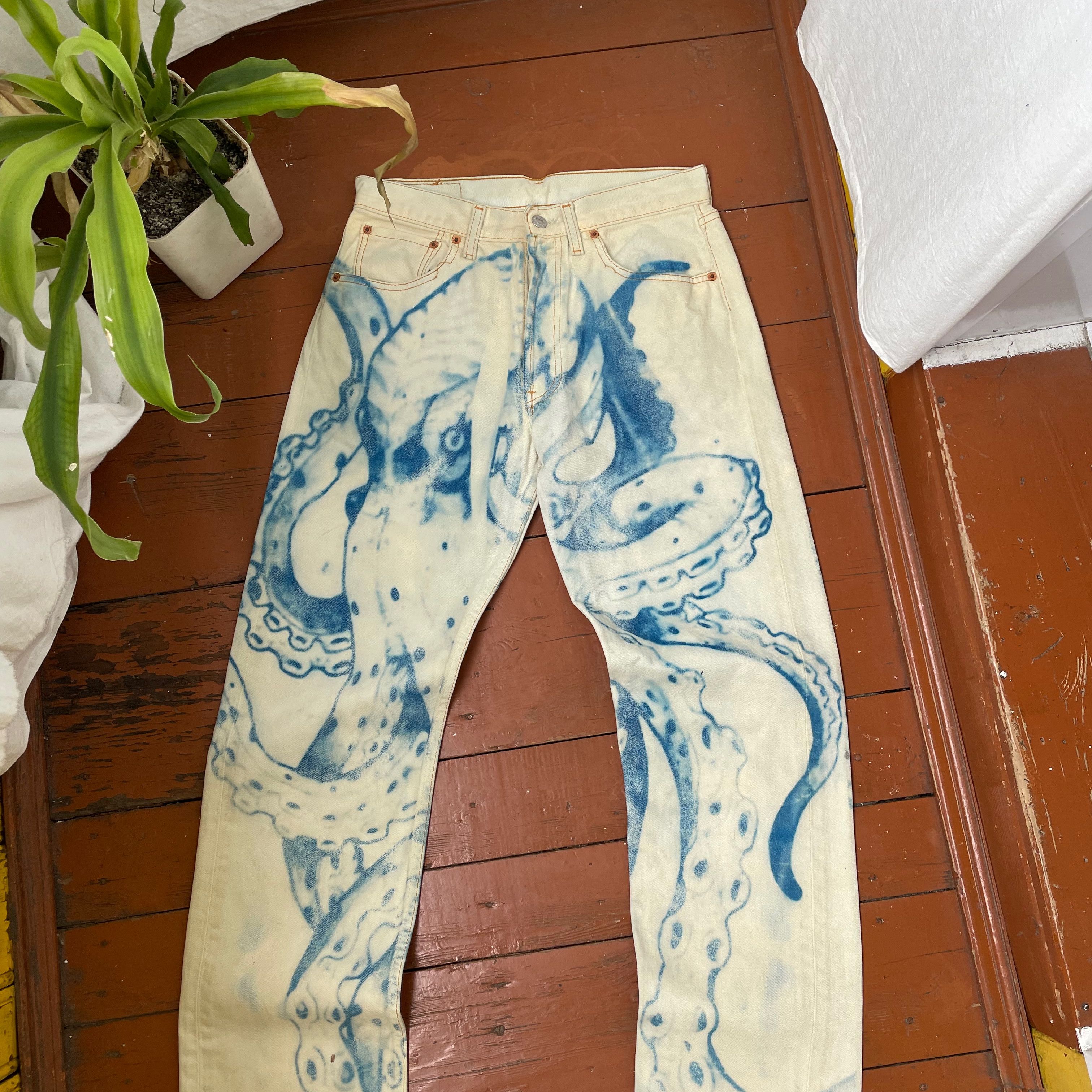 Levi's Levis 501 31x34 custom squid 🦑 print very rare Size US 31 - 12 Thumbnail