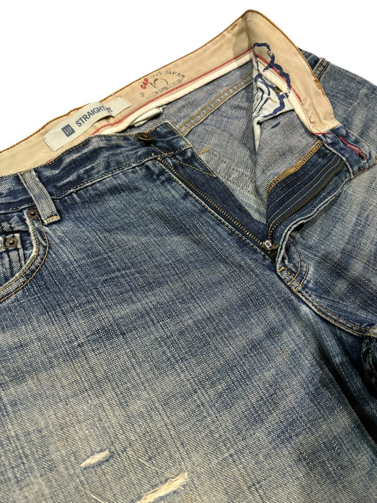 14th Addiction × Gap × Japanese Brand 90s Vtg GAP 10th Anniversary Distressed Faded Straight Jeans Size US 35 - 4 Thumbnail