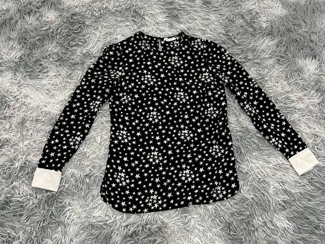 saint laurent Mulberry silk black and white star shirt