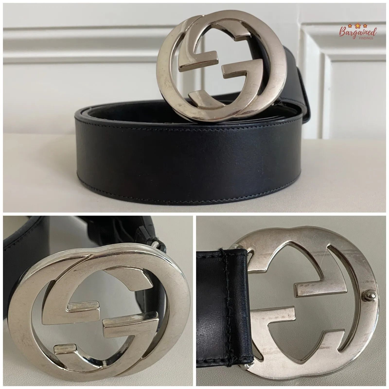 Gucci Gucci Calfskin Leather Silver Interlocking G Buckle Belt Size 30 - 11 Thumbnail