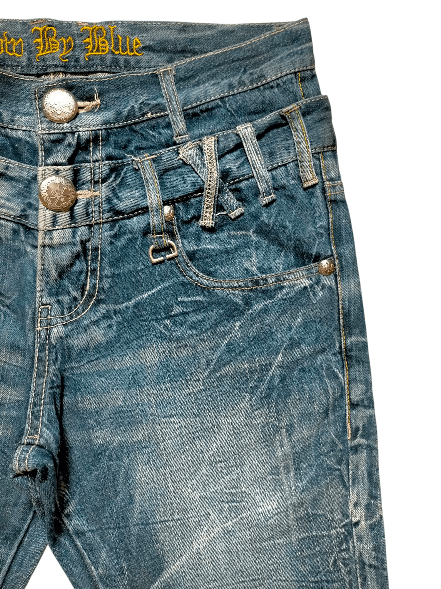 If Six Was Nine × Japanese Brand Blow By Blue Double Waist Wash Punk Skulls Jeans Pants Size US 30 / EU 46 - 5 Thumbnail