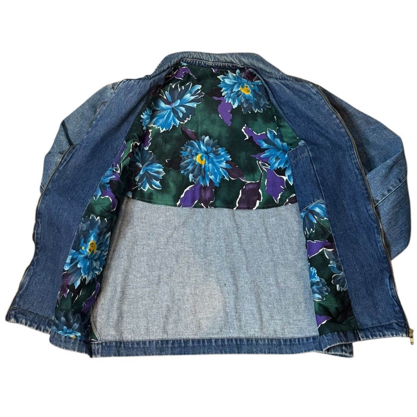 Vintage Vtg Denim Blue Jacket Blue Purple floral lining zip closing Size M / US 6-8 / IT 42-44 - 12 Thumbnail