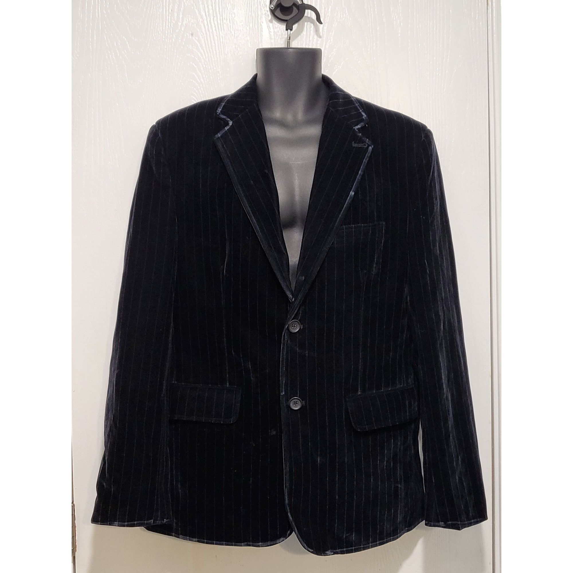 Other B'52 Striped Velour Blazer Men Sz L Black Two Button Designe Size 40R - 1 Thumbnail