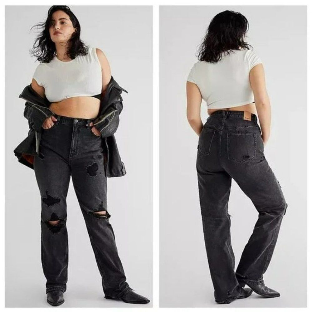 Free People New We the Free People CRVY Straight Shooter Distressed Bla Size 32" / US 10 / IT 46 - 1 Thumbnail