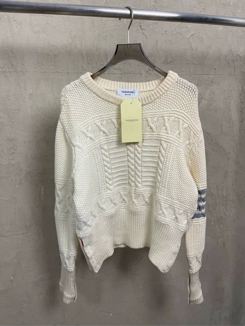 Thom Browne Thom Browne size2 White American twill round neck wool swea Size US M / EU 48-50 / 2 - 3 Thumbnail