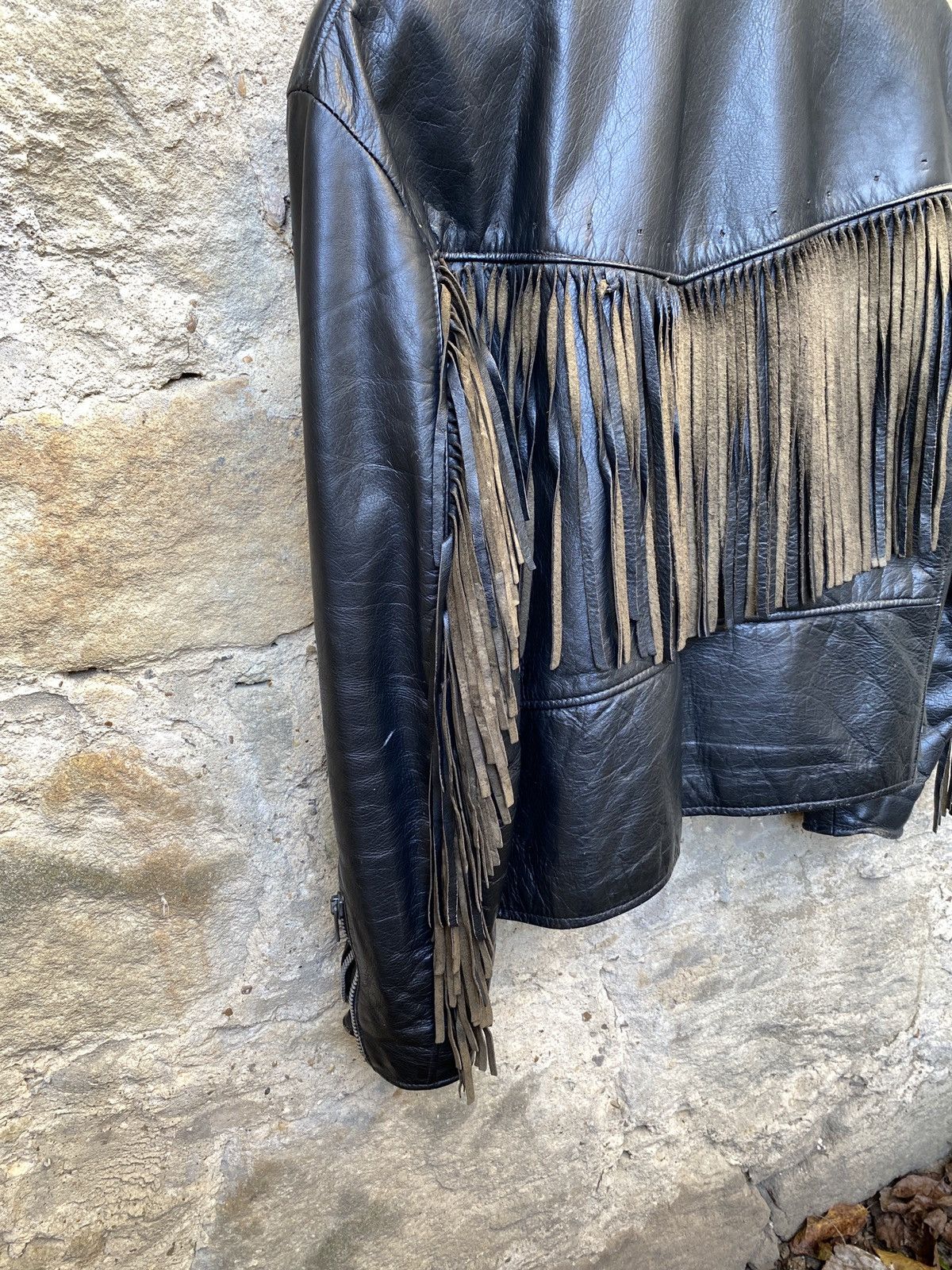 Vintage Rare Vintage 70s Wolf Leathers Fringed Leather Biker Jacket Size US L / EU 52-54 / 3 - 7 Thumbnail