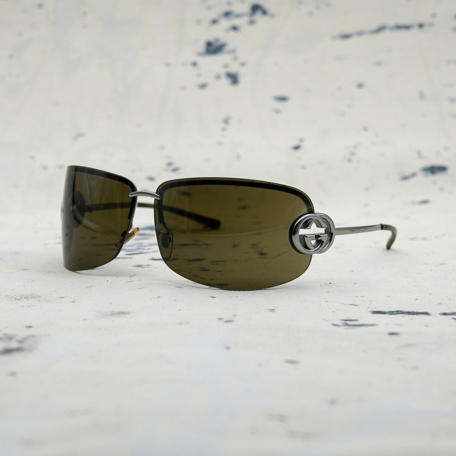 Gucci Vintage gucci silver gg logo rimless shield y2k sunglasses Size ONE SIZE - 1 Thumbnail