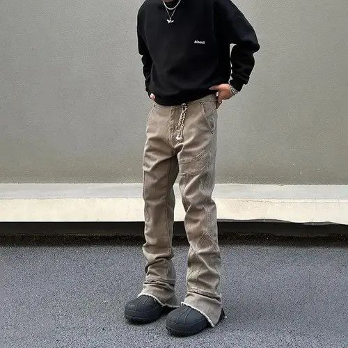 image of Distressed Denim x Jean Jeans Men Street Y2K Fashion Trousers Autumn Winter Casual in Khaki (Size 2