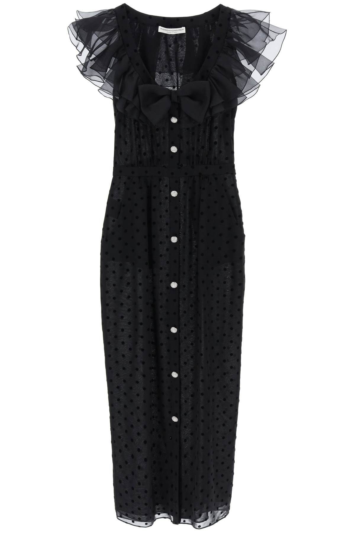 image of Alessandra Rich "polka Dot Midi Dress In Ge in Nero, Women's (Size Medium)