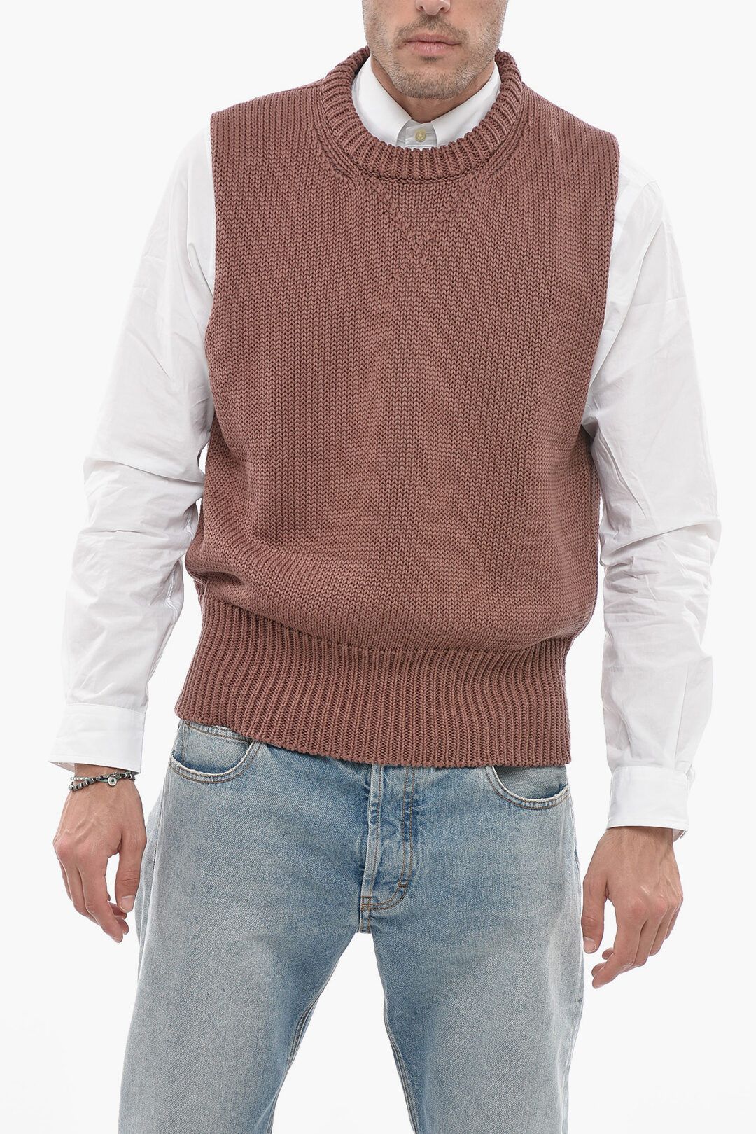 image of Jil Sander Og1Mm0424 Knitted Vest In Brown, Men's (Size Large)