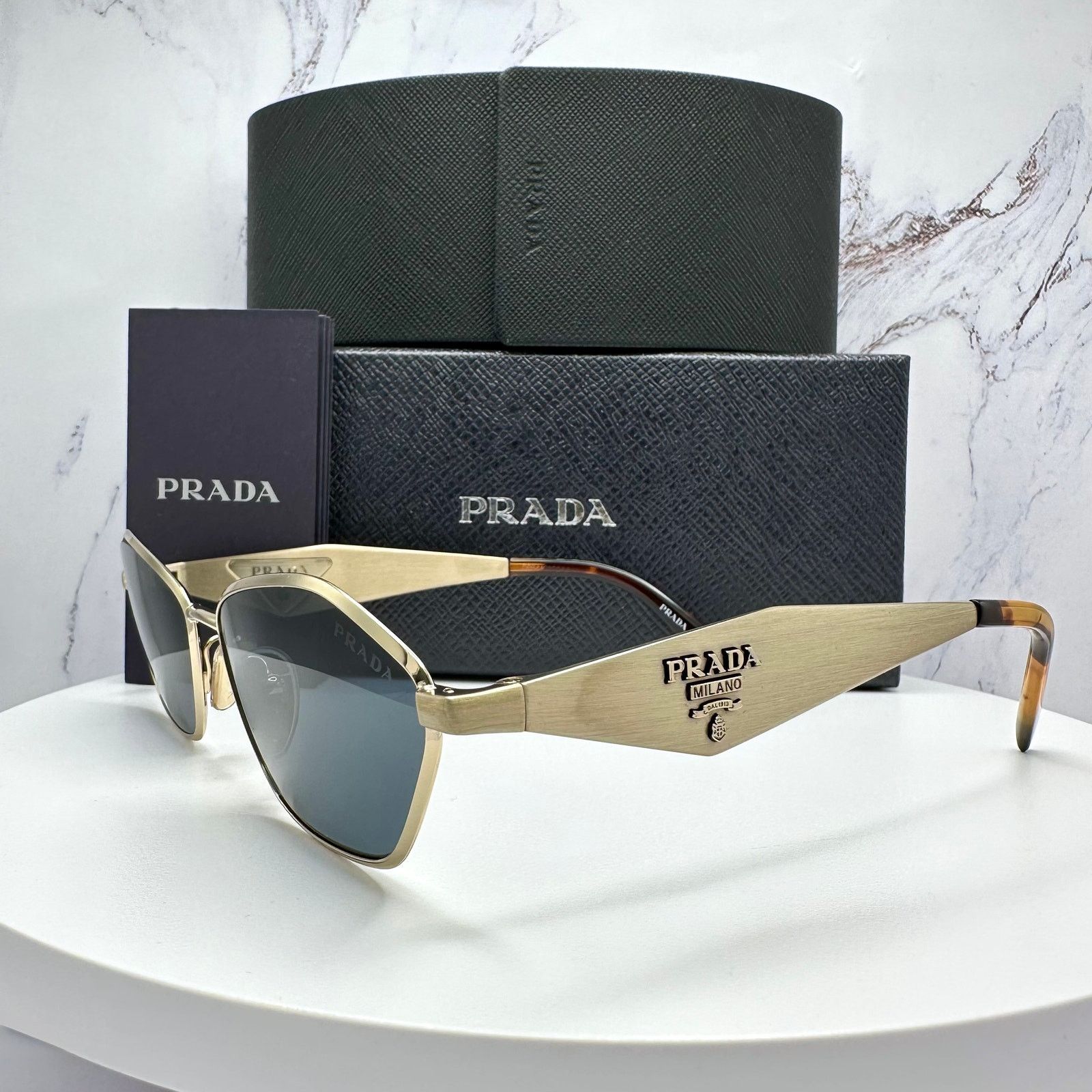 Prada New PRADA Sunglasses Gold Metal 3D Logo Aviator Size ONE SIZE - 1 Thumbnail