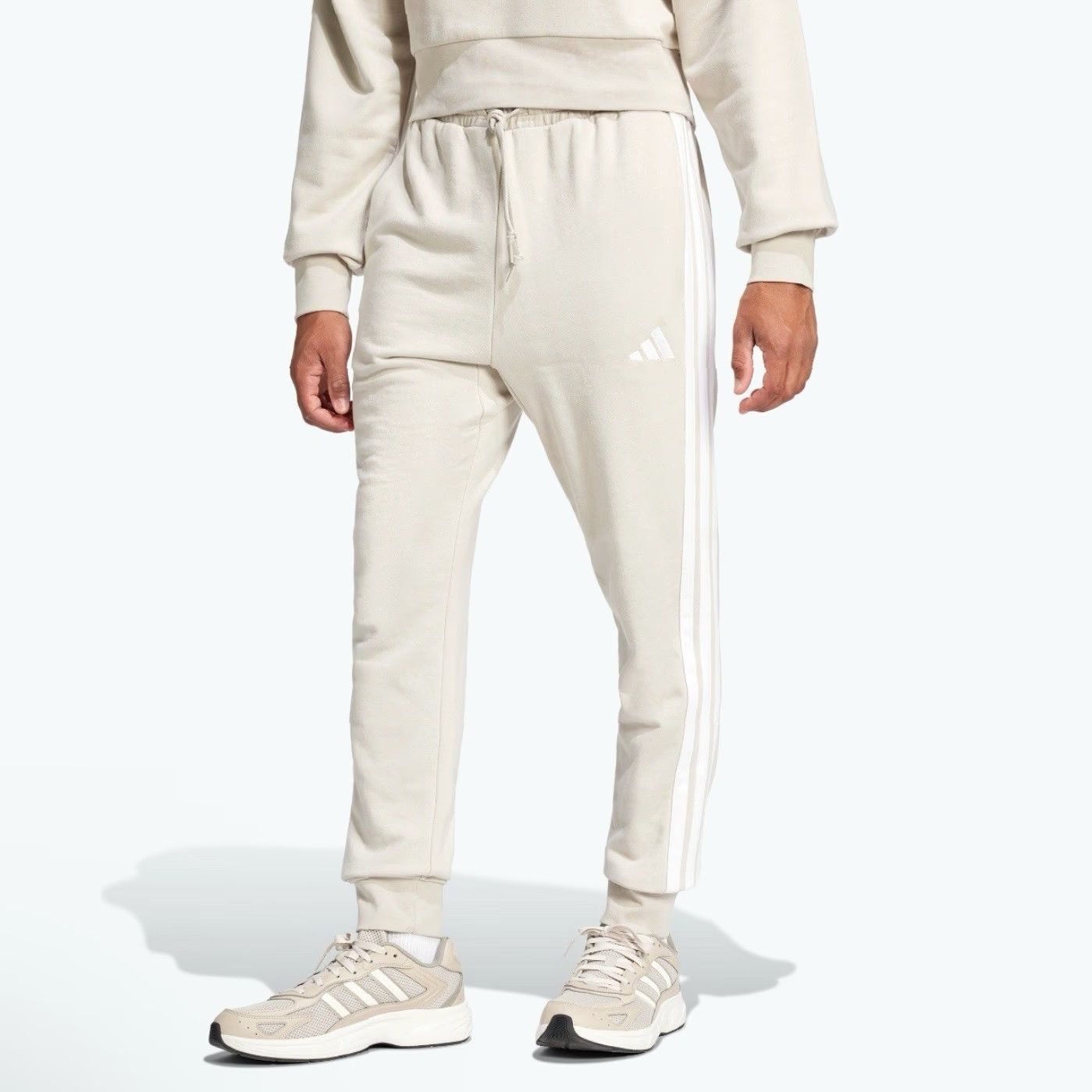 Adidas Adidas Pants Mens 2XL Beige Tan Khaki Tapered Cuff Sweatpant Jogger 3 Stripe Gym Size US 39 - 2 Thumbnail