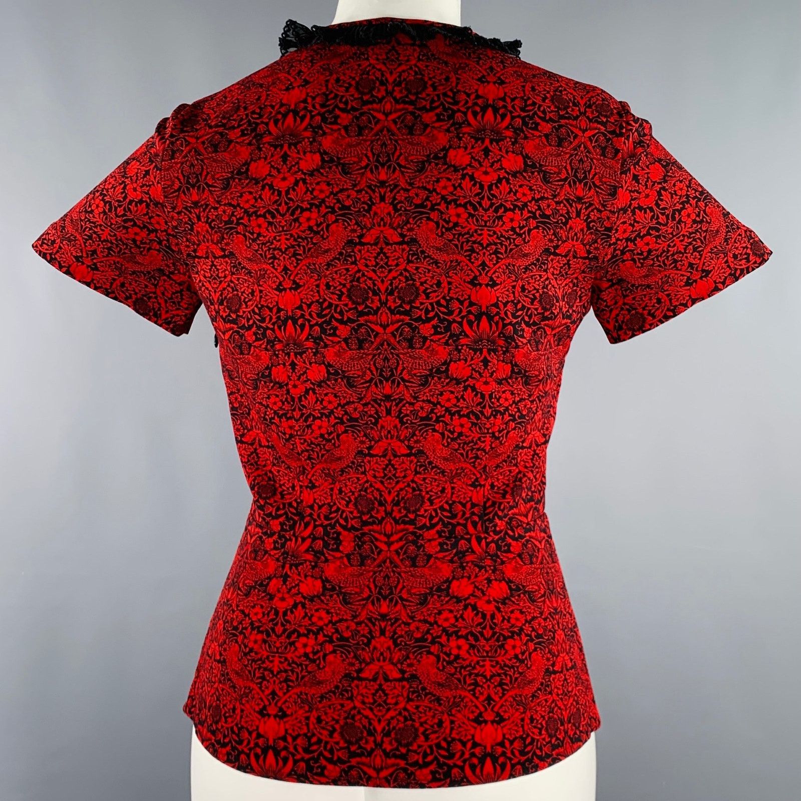 Marc by Marc Jacobs Size XS Red Black Polyester Blend Short Sleeve Blouse Size XS / US 0-2 / IT 36-38 - 5 Thumbnail