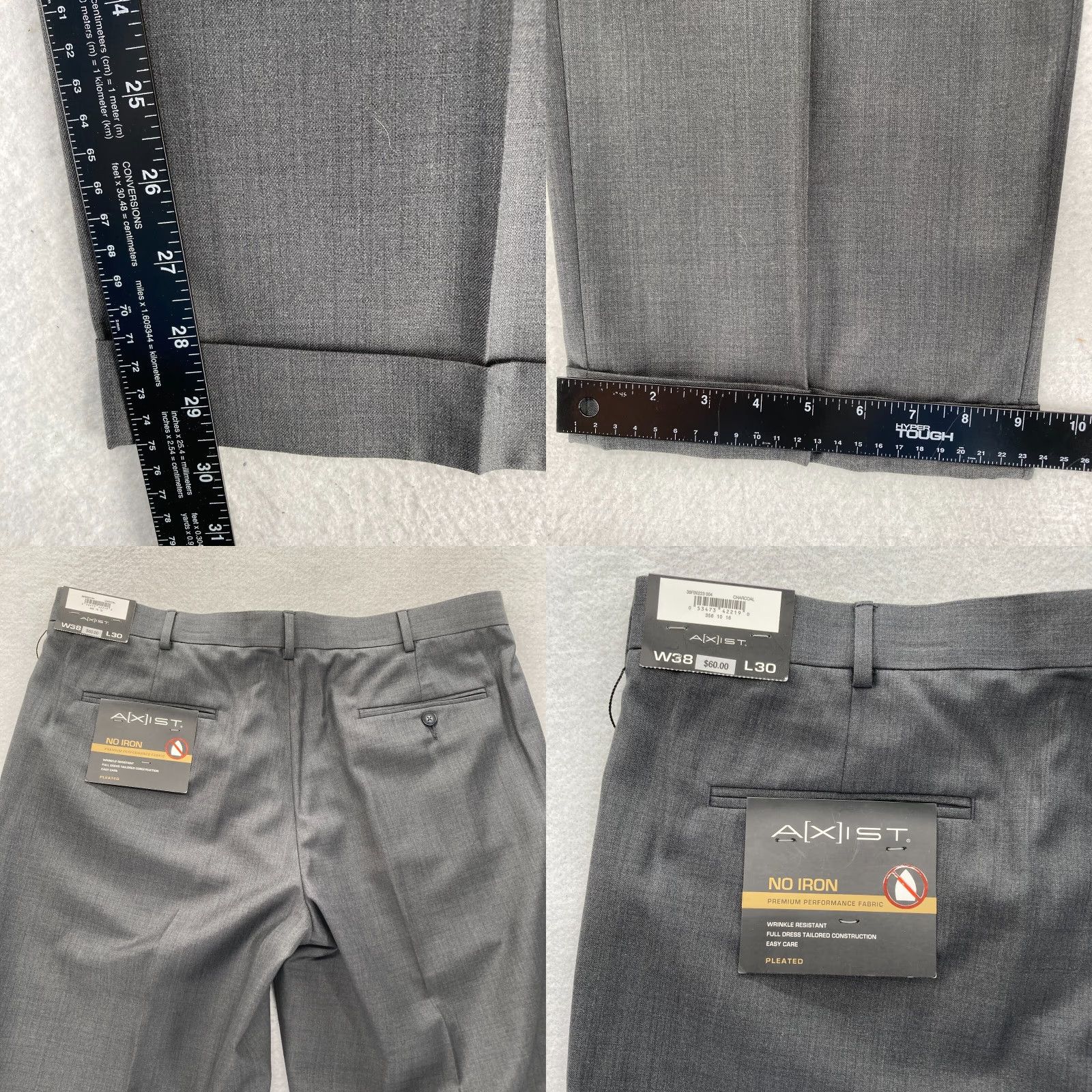 Vintage AXIST No Iron Dress Pants Mens 38x30 Gray Pleated Straight Leg Cuffed Mid Rise Pants Size US 38 / EU 54 - 8 Thumbnail