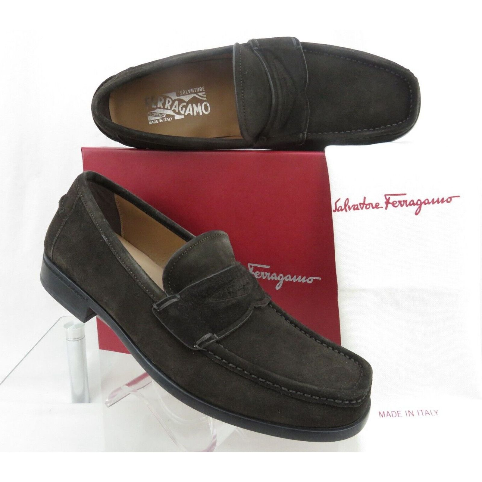 Salvatore Ferragamo LANZAROTE HICKORY BROWN SUEDE MOCCASIN PENNY LOAFERS 10 D Size US 10 / EU 43 - 8 Thumbnail