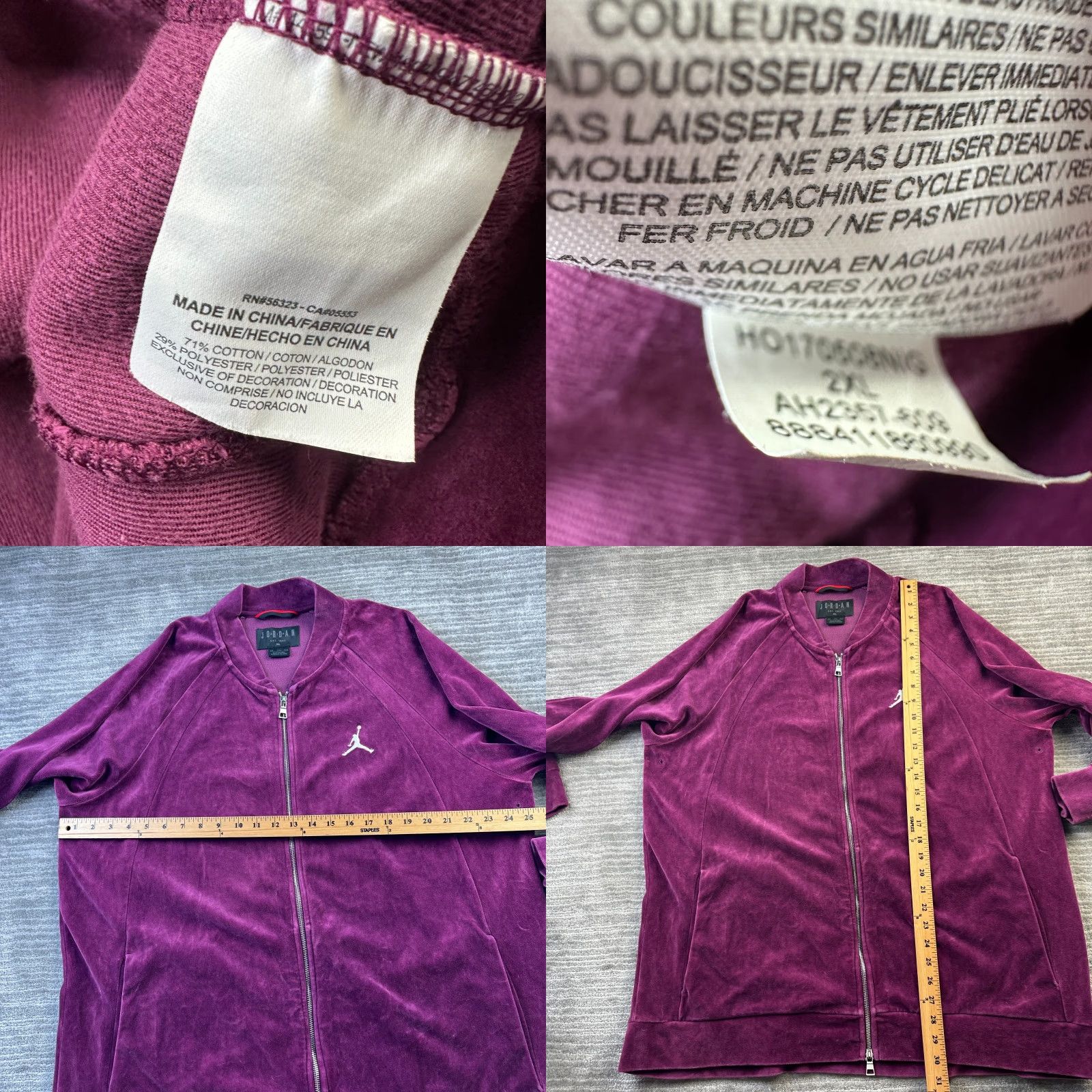 Jordan Brand Jordan Jacket Mens 2XL Purple Velour Full Zip Bomber Size US XXL / EU 58 / 5 - 8 Thumbnail