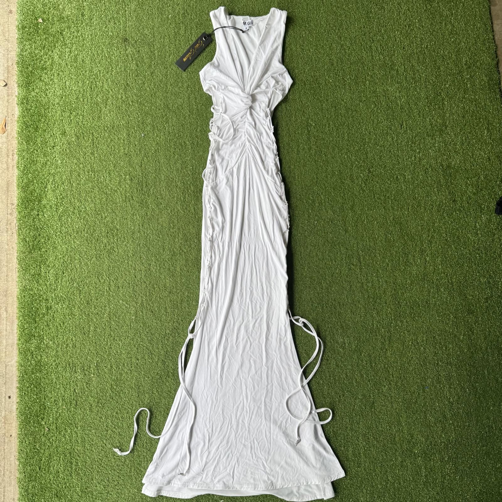 Designer Stunning White Ruched Maxi Dress by I.AM.GIA - Size S Size ONE SIZE - 1 Thumbnail